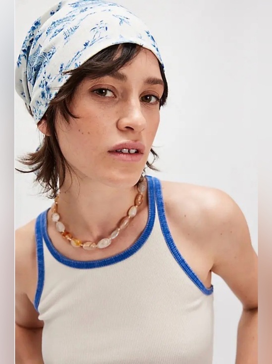 Free People X Curried Myrrh Aberdeen Soft Headband in White & Blue main image 4
